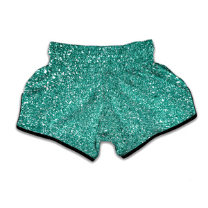 Teal Glitter Texture Print Muay Thai Boxing Shorts