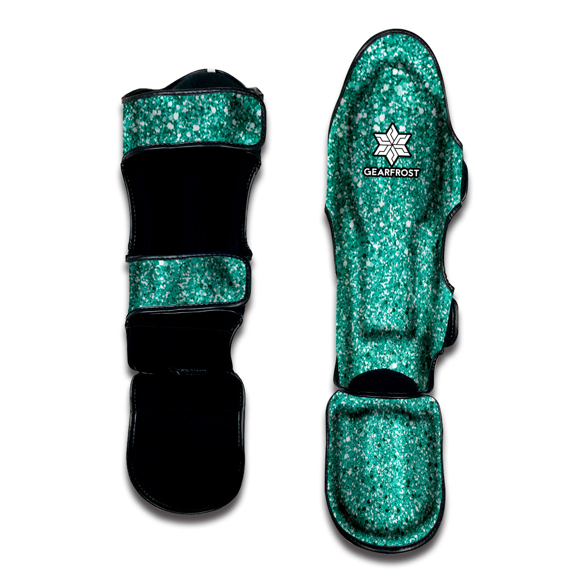 Teal Glitter Texture Print Muay Thai Shin Guard