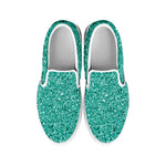 Teal Glitter Texture Print White Slip On Shoes