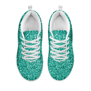 Teal Glitter Texture Print White Sneakers