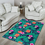 Teal Hawaiian Leaf Flower Pattern Print Area Rug GearFrost