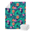 Teal Hawaiian Leaf Flower Pattern Print Blanket