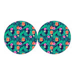 Teal Hawaiian Leaf Flower Pattern Print Car Coasters