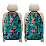 Teal Hawaiian Leaf Flower Pattern Print Car Seat Organizers