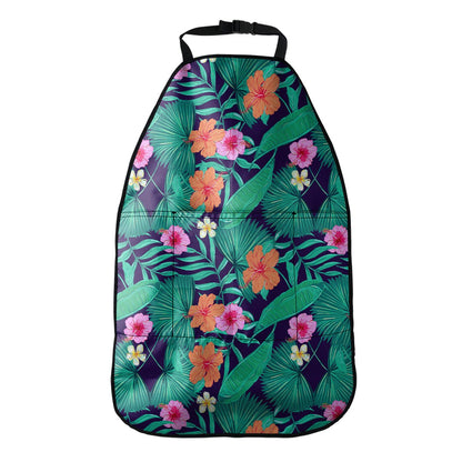 Teal Hawaiian Leaf Flower Pattern Print Car Seat Organizers