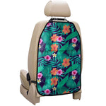 Teal Hawaiian Leaf Flower Pattern Print Car Seat Organizers