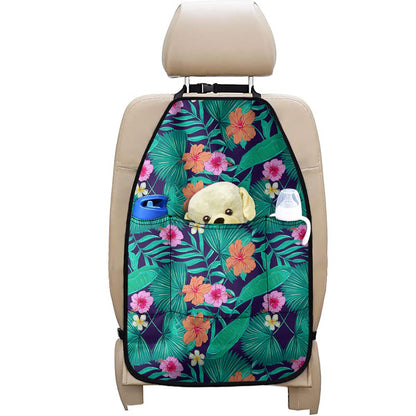Teal Hawaiian Leaf Flower Pattern Print Car Seat Organizers