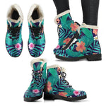 Teal Hawaiian Leaf Flower Pattern Print Comfy Boots GearFrost