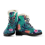 Teal Hawaiian Leaf Flower Pattern Print Comfy Boots GearFrost