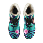 Teal Hawaiian Leaf Flower Pattern Print Comfy Boots GearFrost