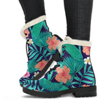 Teal Hawaiian Leaf Flower Pattern Print Comfy Boots GearFrost