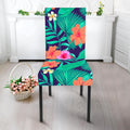 Teal Hawaiian Leaf Flower Pattern Print Dining Chair Slipcover