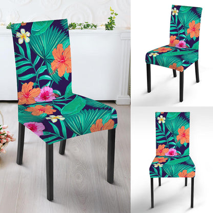 Teal Hawaiian Leaf Flower Pattern Print Dining Chair Slipcover