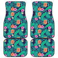 Teal Hawaiian Leaf Flower Pattern Print Front and Back Car Floor Mats