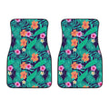 Teal Hawaiian Leaf Flower Pattern Print Front Car Floor Mats
