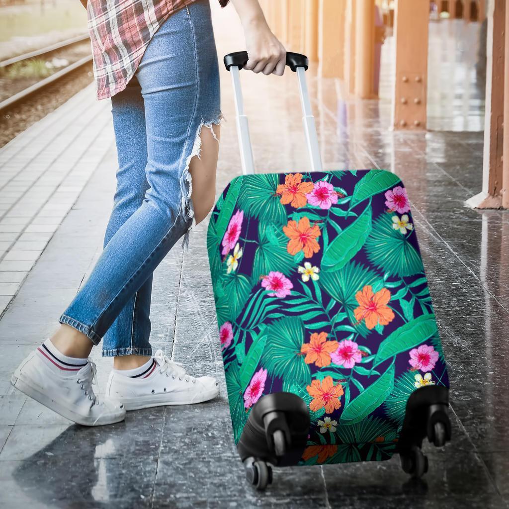 Teal Hawaiian Leaf Flower Pattern Print Luggage Cover GearFrost