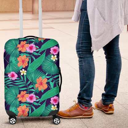 Teal Hawaiian Leaf Flower Pattern Print Luggage Cover GearFrost