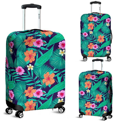 Teal Hawaiian Leaf Flower Pattern Print Luggage Cover GearFrost