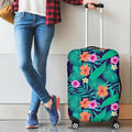 Teal Hawaiian Leaf Flower Pattern Print Luggage Cover
