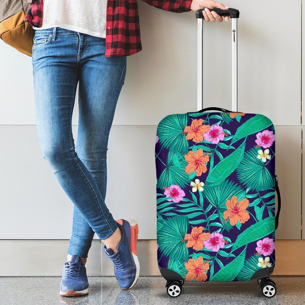 Teal Hawaiian Leaf Flower Pattern Print Luggage Cover GearFrost