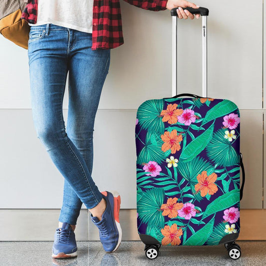 Teal Hawaiian Leaf Flower Pattern Print Luggage Cover GearFrost