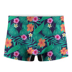 Teal Hawaiian Leaf Flower Pattern Print Men's Boxer Briefs