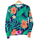 Teal Hawaiian Leaf Flower Pattern Print Men's Crewneck Sweatshirt GearFrost