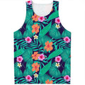 Teal Hawaiian Leaf Flower Pattern Print Men's Tank Top