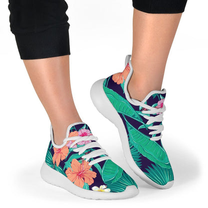 Teal Hawaiian Leaf Flower Pattern Print Mesh Knit Shoes GearFrost