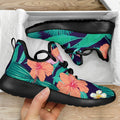 Teal Hawaiian Leaf Flower Pattern Print Mesh Knit Shoes