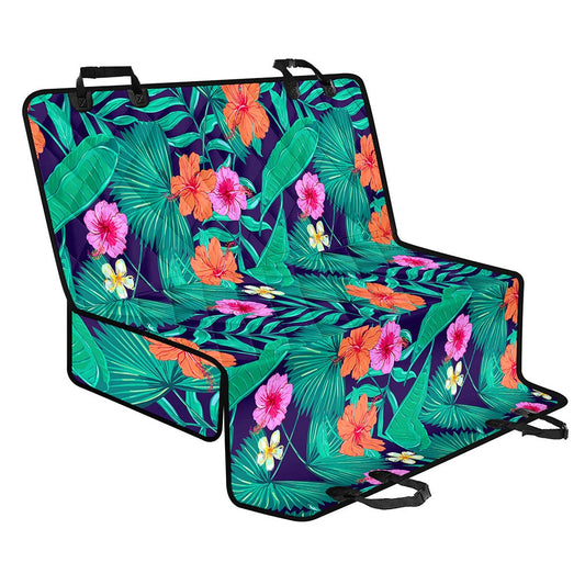 Teal Hawaiian Leaf Flower Pattern Print Pet Car Back Seat Cover