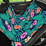 Teal Hawaiian Leaf Flower Pattern Print Pet Car Back Seat Cover