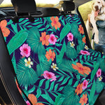 Teal Hawaiian Leaf Flower Pattern Print Pet Car Back Seat Cover