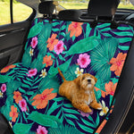 Teal Hawaiian Leaf Flower Pattern Print Pet Car Back Seat Cover