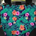 Teal Hawaiian Leaf Flower Pattern Print Pet Car Back Seat Cover