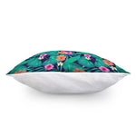 Teal Hawaiian Leaf Flower Pattern Print Pillow Cover