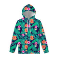 Teal Hawaiian Leaf Flower Pattern Print Pullover Hoodie