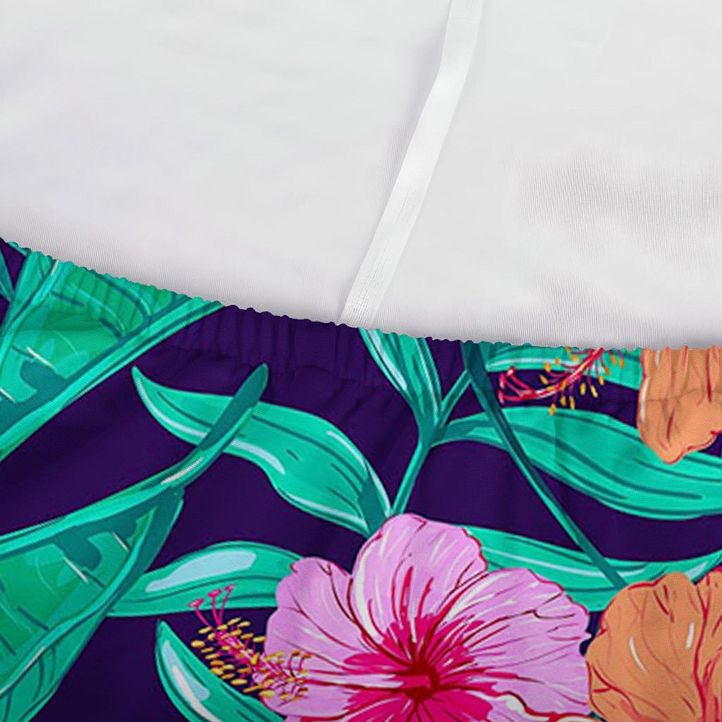 Teal Hawaiian Leaf Flower Pattern Print Sofa Cover