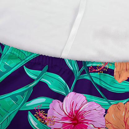 Teal Hawaiian Leaf Flower Pattern Print Sofa Cover