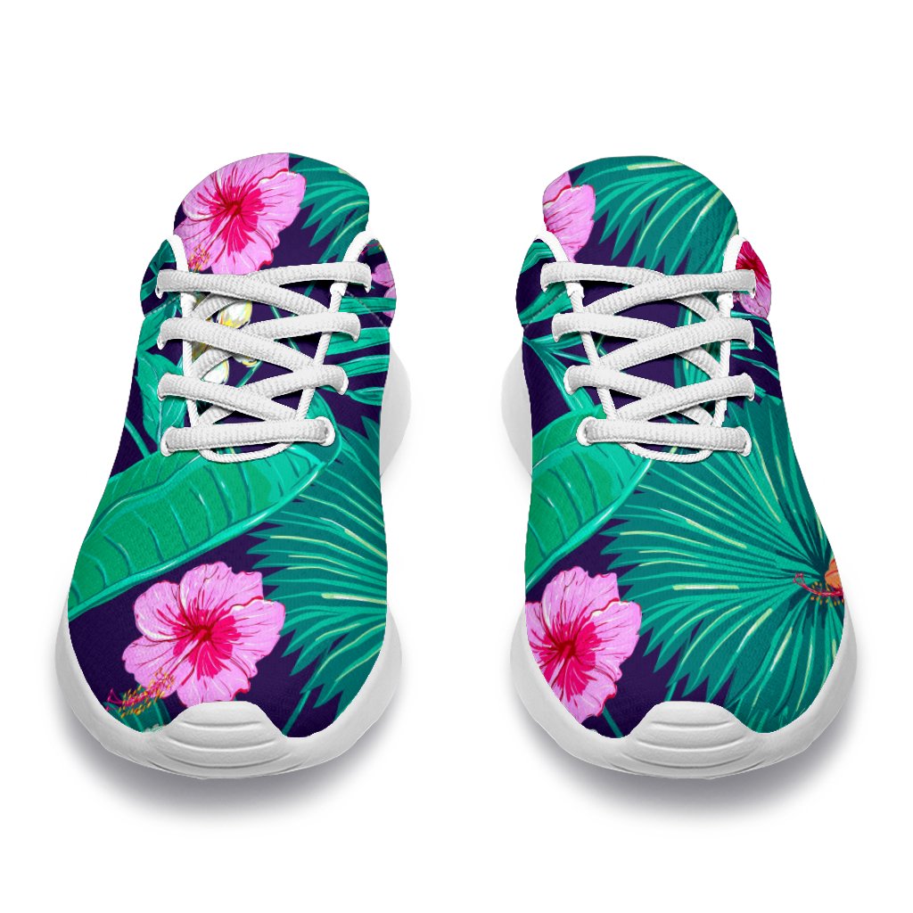 Teal Hawaiian Leaf Flower Pattern Print Sport Shoes GearFrost