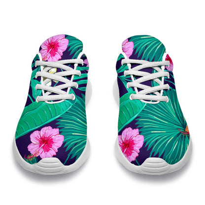 Teal Hawaiian Leaf Flower Pattern Print Sport Shoes GearFrost