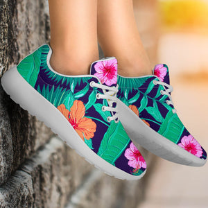 Teal Hawaiian Leaf Flower Pattern Print Sport Shoes GearFrost