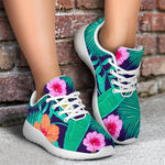 Teal Hawaiian Leaf Flower Pattern Print Sport Shoes GearFrost