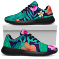 Teal Hawaiian Leaf Flower Pattern Print Walking Shoes