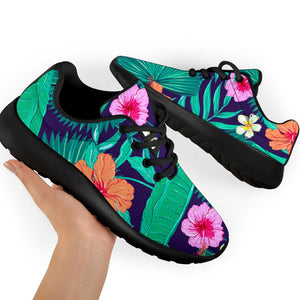 Teal Hawaiian Leaf Flower Pattern Print Sport Shoes GearFrost