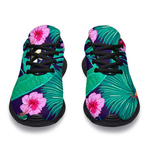 Teal Hawaiian Leaf Flower Pattern Print Sport Shoes GearFrost