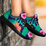 Teal Hawaiian Leaf Flower Pattern Print Sport Shoes GearFrost