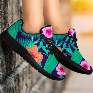 Teal Hawaiian Leaf Flower Pattern Print Sport Shoes GearFrost