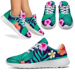 Teal Hawaiian Leaf Flower Pattern Print Sport Shoes GearFrost