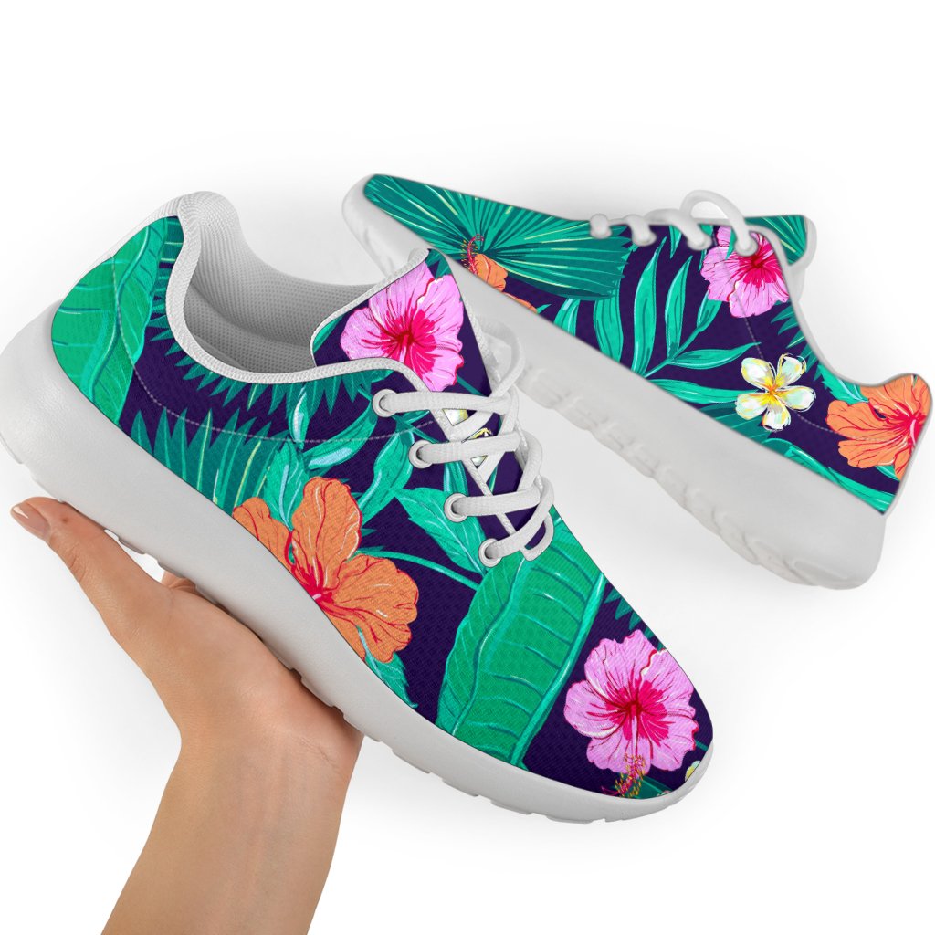 Teal Hawaiian Leaf Flower Pattern Print Sport Shoes GearFrost